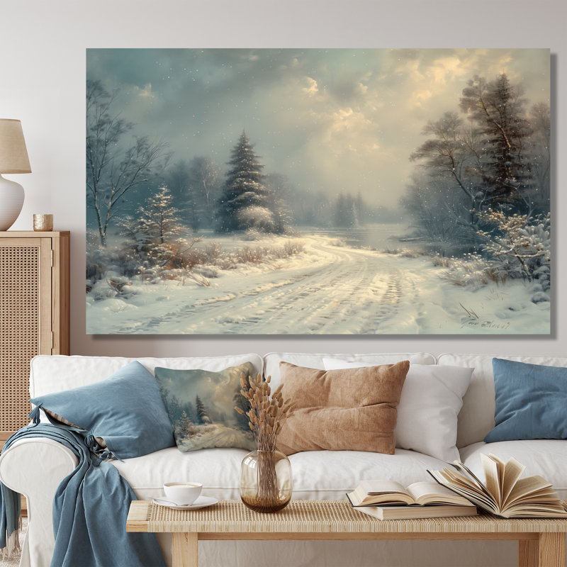 «White Grey Winter route into forest III - Winter Landscape», art mural sur toile, H 40 po x l 60 po, Toile tendue