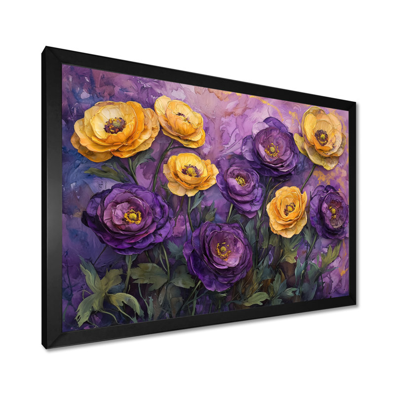 Lavande, champ de fleurs de renoncule II - Renoncule, art mural, H 16 po x l 32 po, Cadre simple noir