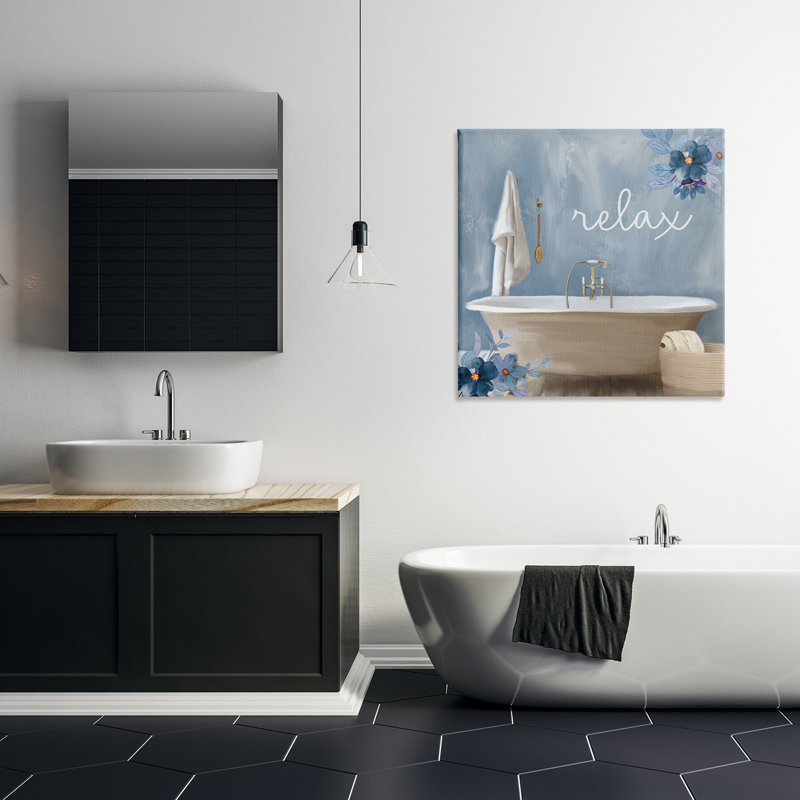 "Blue Floral Relax", art mural sur toile par Kim Allen, H 30 po x l 30 po x P 1,5 po