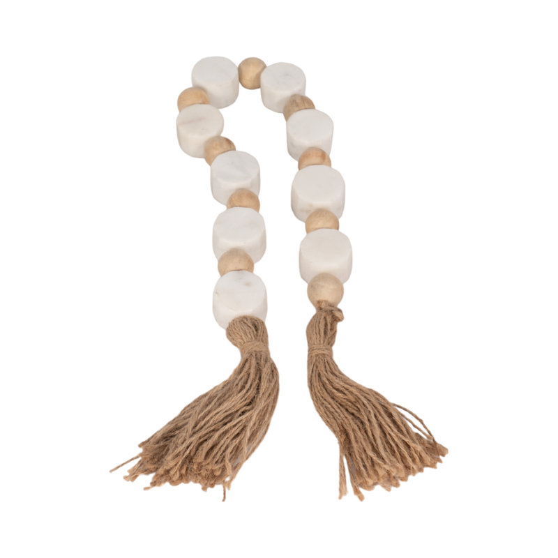 Sagebrook Home 36" Marble And Wood Beads Garland, White/Natural