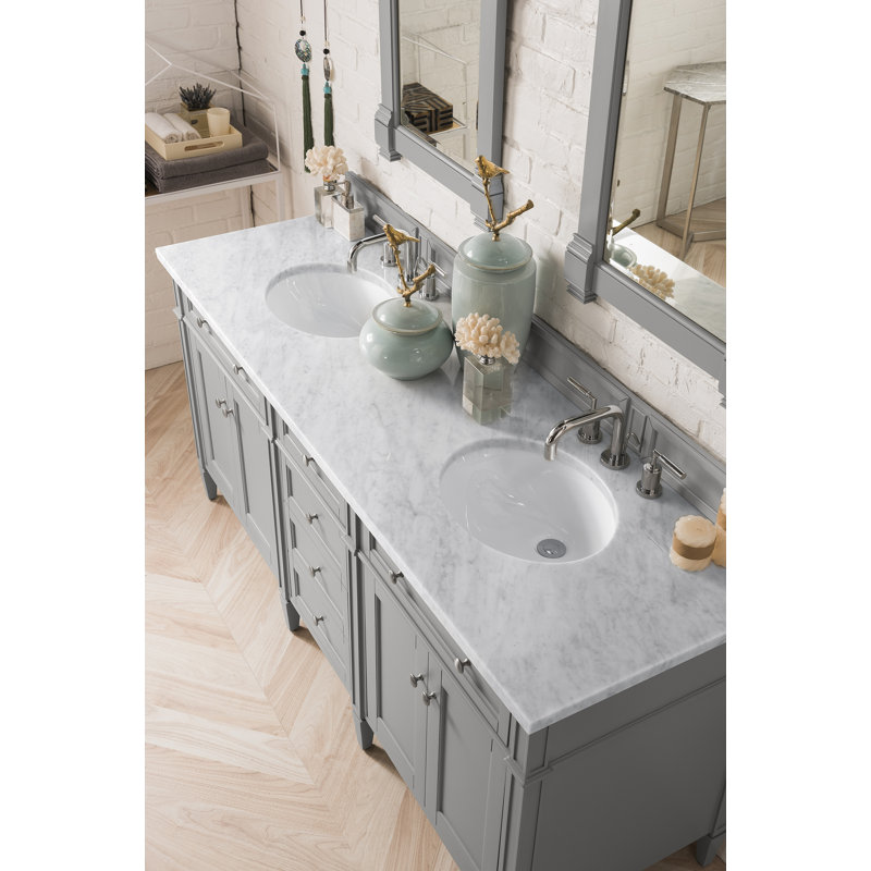 Brittany 72" W Double Vanity, Eternal Jasmine Pearl, Urban Gray, 8" Widespread