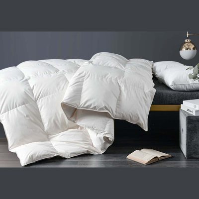 650 FP All Season Goose Feather Down Cotton Cover Comforter Baffle Box Stitch Duvet Insert, Twin White