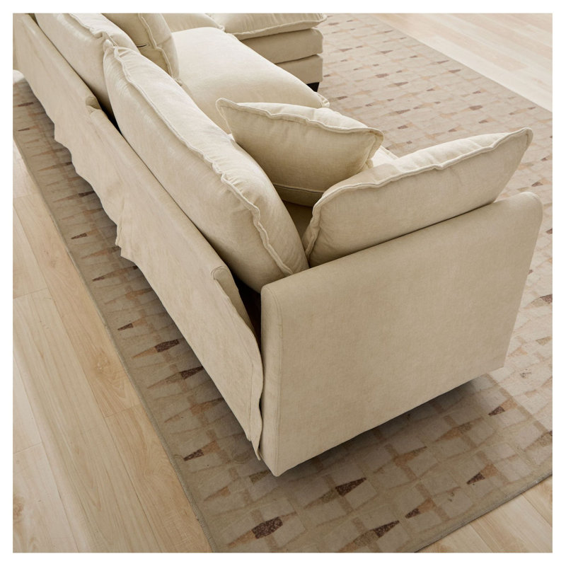 Canapé modulaire Cloud à deux places en beige, canapé moderne sans accoudoirs avec coussin rembourré double couche, tissu chenille respirant pour les appartements