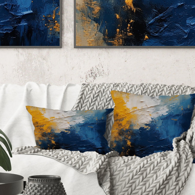 Bleu et jaune Expressions intuitives I - Coussin décoratif imprimé abstrait