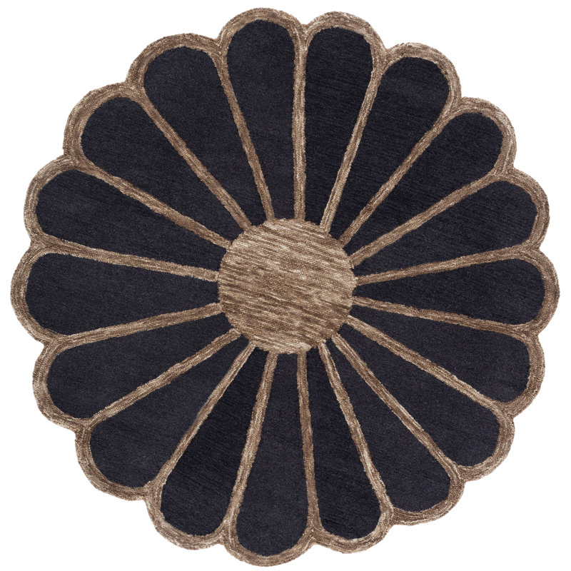 Tapis noir / brun en laine / coton touffeté à la main Novelty 351, Rond 6 pi