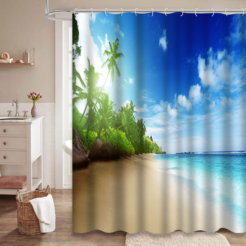 Rideau de douche Tropical Beach Sunset Island Palm Tree, L 72 po x l 72 po
