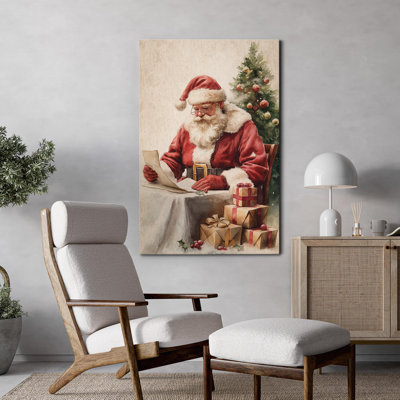 Père Noël lisant une liste coquine ou sympa Père Noël classique avec des cadeaux, décoration, art moderne