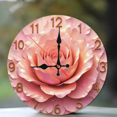 Pink Rose Clock With Gold Numbers