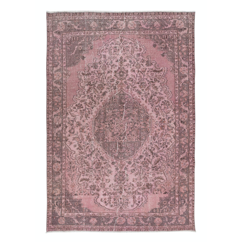 7x10.2 Ft One-of-a-Kind Handmade Turkish Area Rug in Soft Pink, Modern Wool and Cotton Carpet