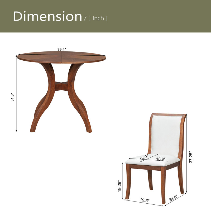 Ensemble de table de salle à manger: table ronde de 39,4 po + 2 chaises - ensemble de cuisine traditionnel en bois massif avec plateau de table incrusté