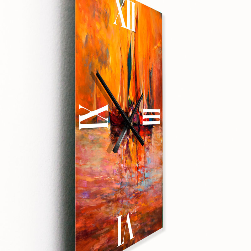 Bateaux sur l'océan au coucher du soleil I Horloge murale, Petit