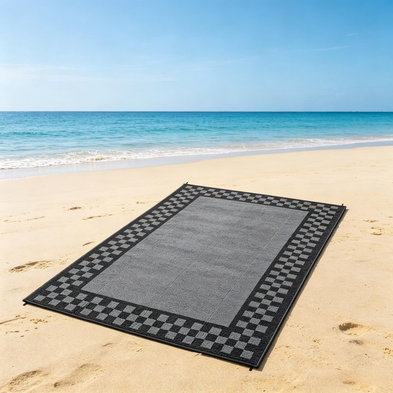 Tapis d'extérieur moderne à motif géométrique, résistant à la décoloration et aux intempéries pour le jardin, Gray