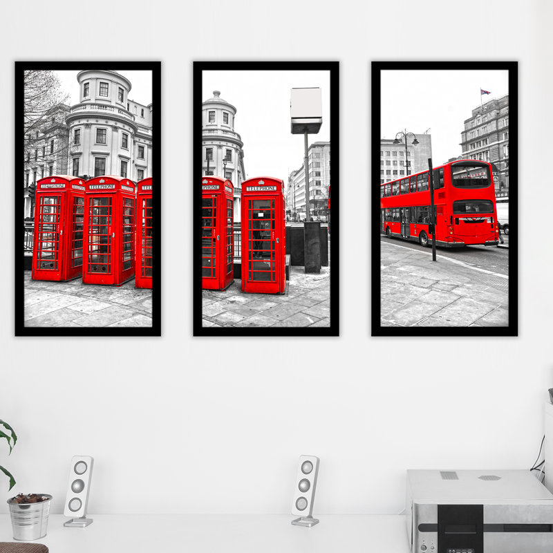 «London», ensemble de 3 reproductions de photos encadrées, H 25,5 po x l 40,5 po x P 1 po