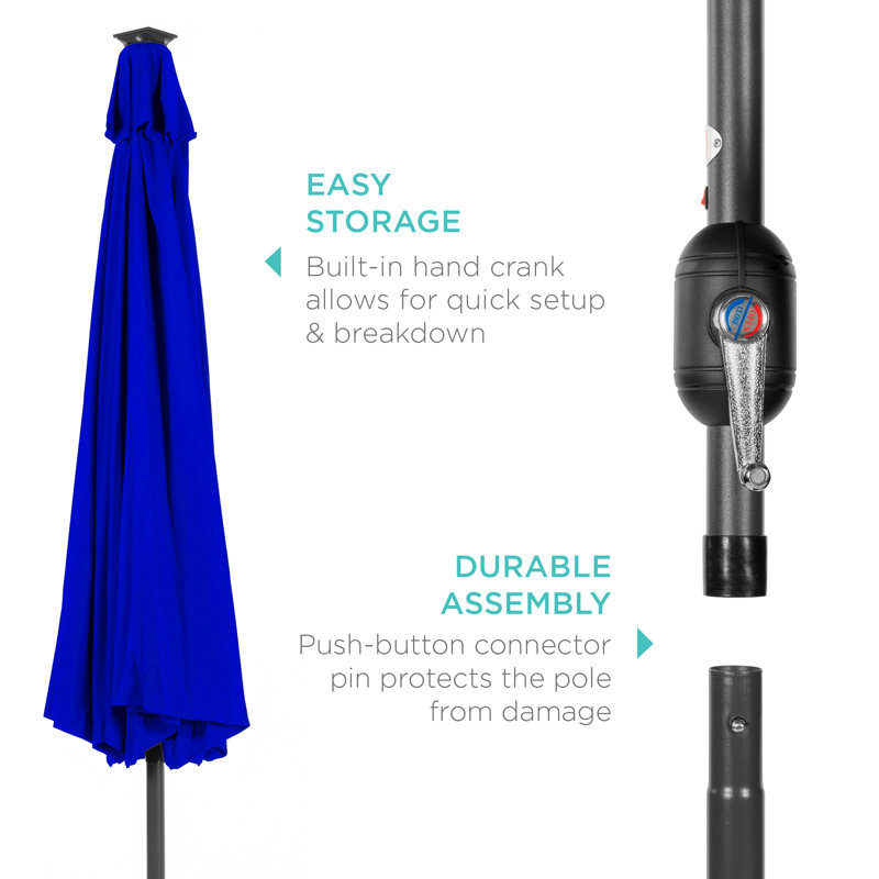 Parasol lumineux solaire à DEL avec ajustement de l'inclinaison 10 pi Shearer, tissu résistant aux rayons UV