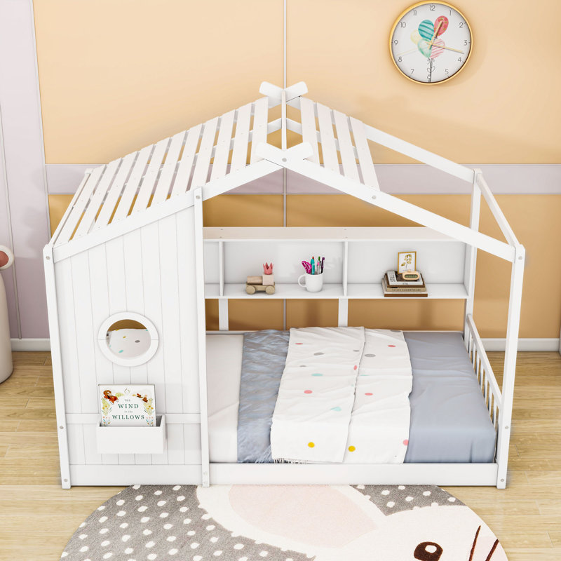 Lit sur pied avec tablette de rangement, Simple, Blanc