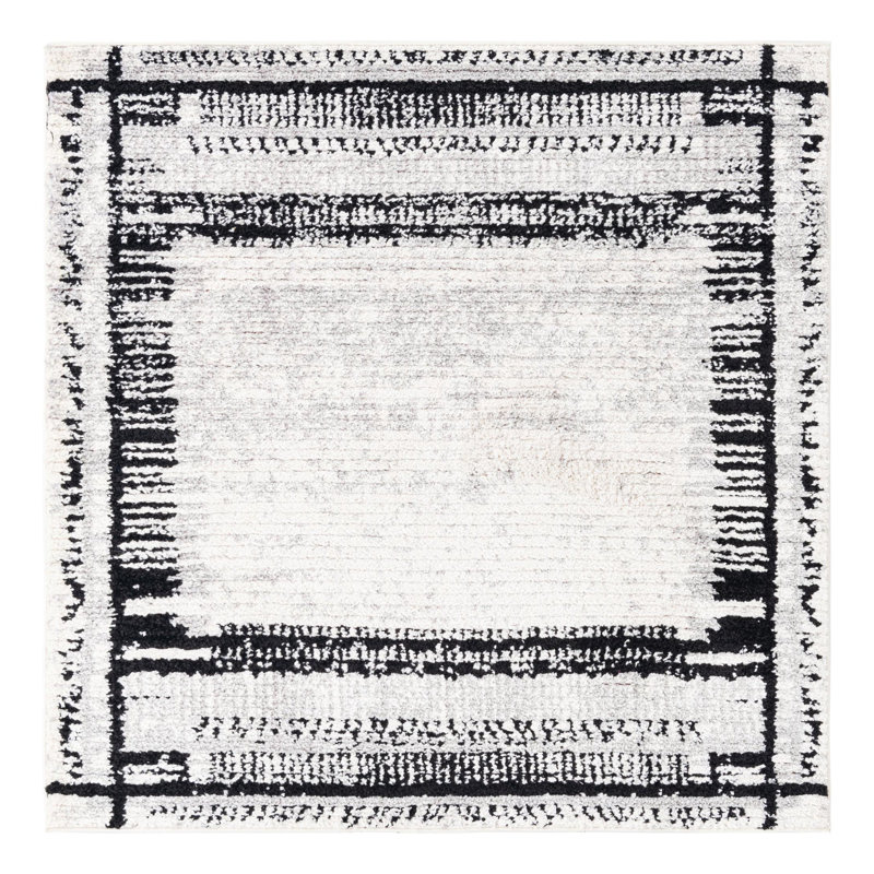 Tapis noir / blanc Ethelyn, Carré 5 pi 3 po
