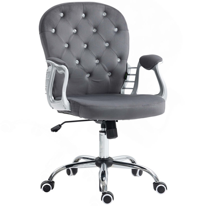 Kimar Chair with Padded Armrests, Velvet, Gray