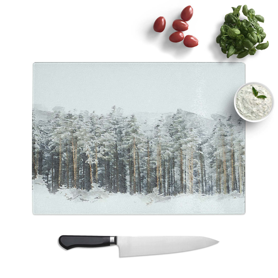 Tempered Glass View of a Winter Forest Chopping Board