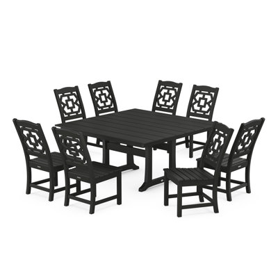 Ensemble repas pour 8 personnes avec table carrée Chinoiserie