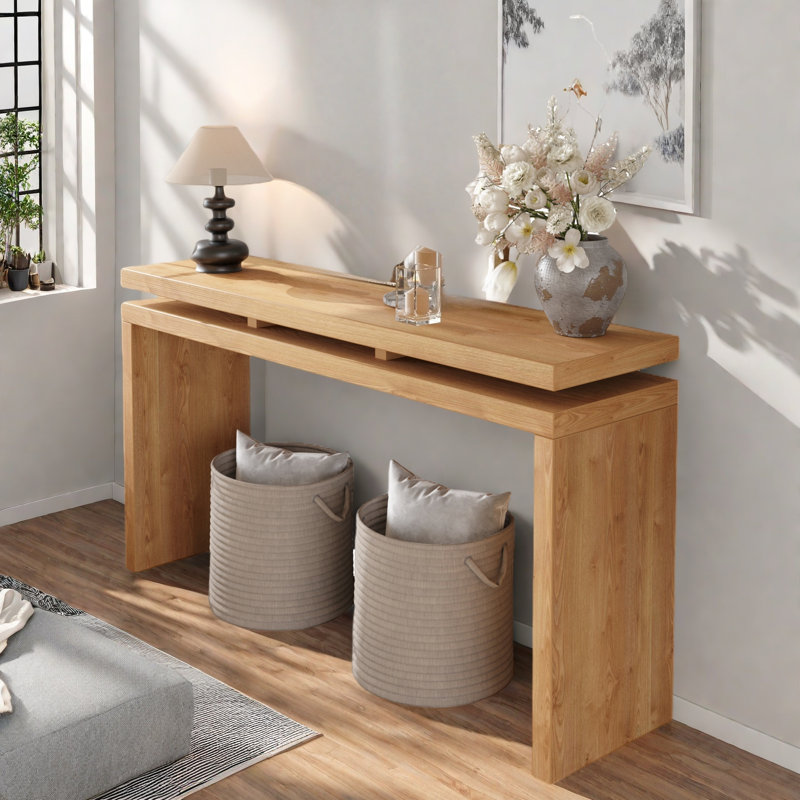 Console Table With Double Board Suspension Design, Antique Brown