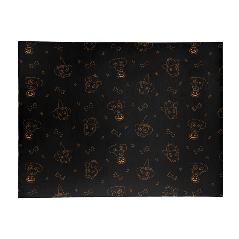 Tapis de zone noir/orange fait main, Rectangle 5 pi x 7 pi
