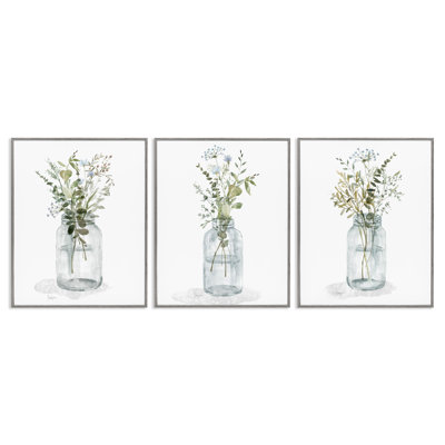 «Jars of Watercolor Style Flowers», ensemble de 3 giclées encadrées par Livi Finn