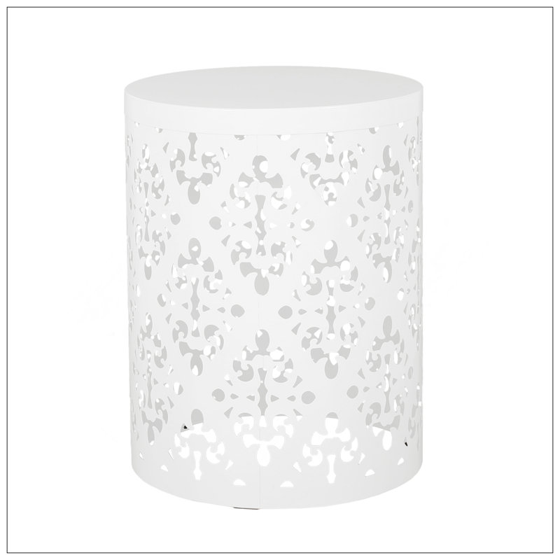 Outdoor Metal End Table -Large, White