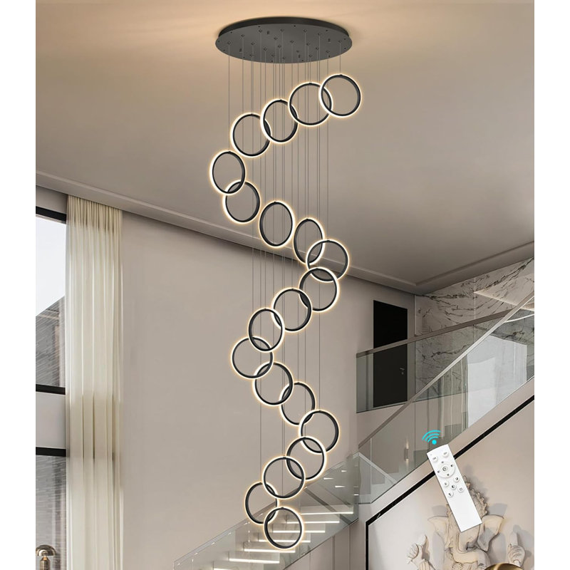 Modern Dimmable Chandelier Hight Ceiling, Matte Black