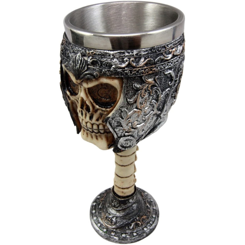 The Holiday Aisle® Roman Centurion, crâne général avec casque Galea, boisson, gobelet, calice, tasse, calice, figurine, 6 oz, squelette médiéval, os, os, crânes, alchimie, macabre, décoration d'Halloween