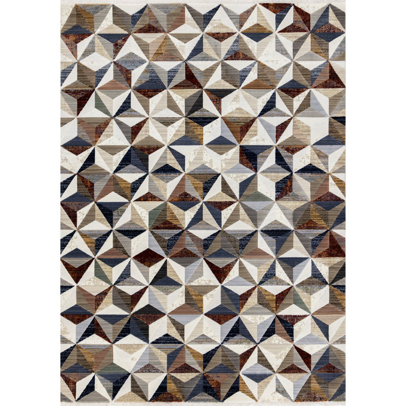 Tapis d'intérieur à motif géométrique gris crème, Mid-Century de 5 pi x 8 pi (5 pi 3 po x 7 pi 10 po) Branch Branch