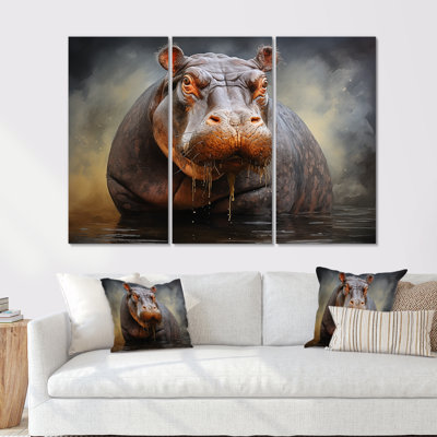 Grey Majestic Hippo Elegance I - Hippopotamus Wall Art