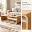 Table basse minimaliste en bois clair naturel, structure ouverte arrondie en bois massif avec rangement ouvert à 2 niveaux, table d'appoint rectangulaire basse