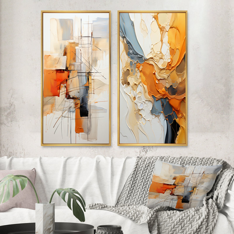 «Orange Gray Line Art Abstract Expressionism» «Orange Gray Line Art Abstract Expressionism», 2 pièces, H 32 po x l 32 po