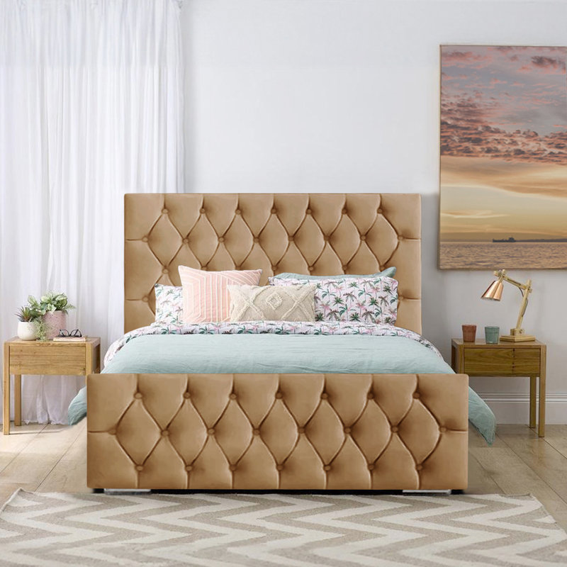 Bollman Upholstered Bed, Double (4'6), Beige