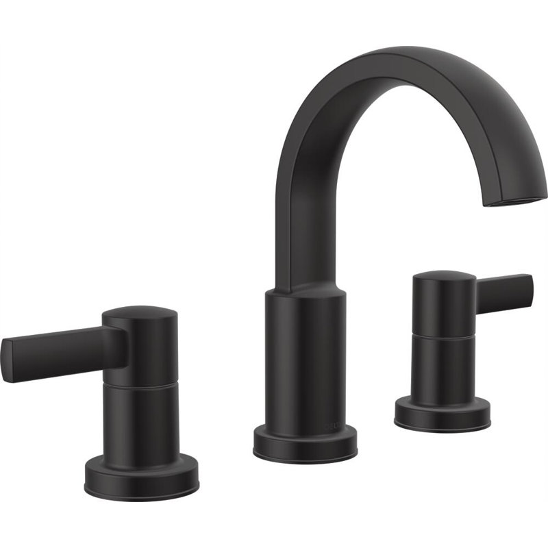 Robinet de salle de bain Albion noir mat à 3 trous et robinet à deux poignées à deux poignées pour meuble-lavabo Albion, ensemble de drain en métal à poussoir, noir mat