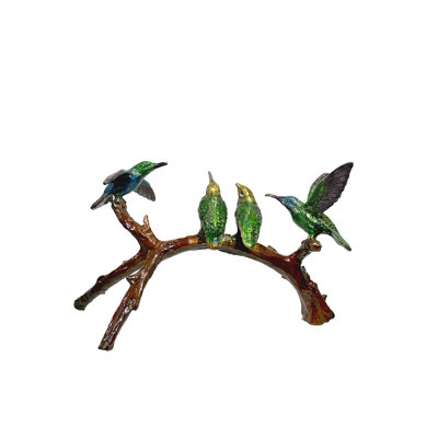 Bronze Hummingbirds on Branch Figurine