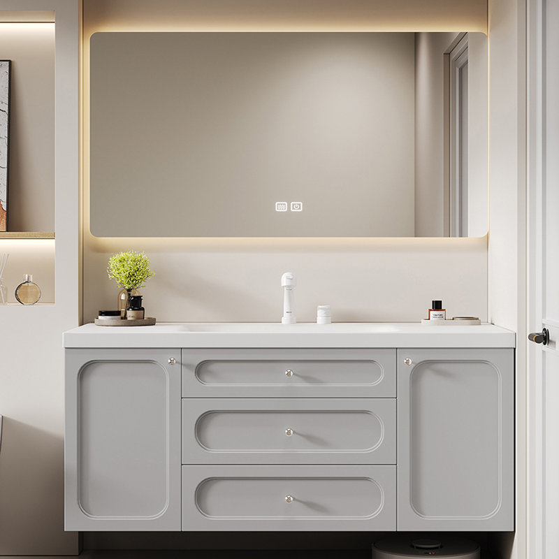 Nordic style simple bathroom cabinet, 19.7" H x 55.1" W x 21.7" D, Light Gray