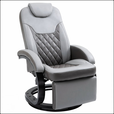 PU Recliner Armchair With Footrest, Headrest, And Round Steel/Wood Base For Comfort And Style