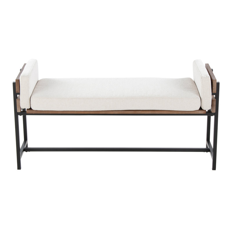 Banc de ferme 18 po avec métal, bois et tissu, Crème, crème