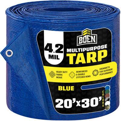 Bâche bleue de 20 pi x 30 pi, grande housse imperméable multi-usage de 4,2 mil d'épaisseur, bâches anti-déchirure, matériau de tissage épais, résistant aux rayons UV pour tente de bâche, bateau, véhicule récréatif ou piscine