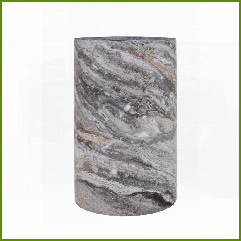Table basse cylindrique texturée en marbre gris, panneau de fibres à densité moyenne de 12 po de diamètre x H 19,7 po, sans assemblage, hauteur ergonomique pour le salon