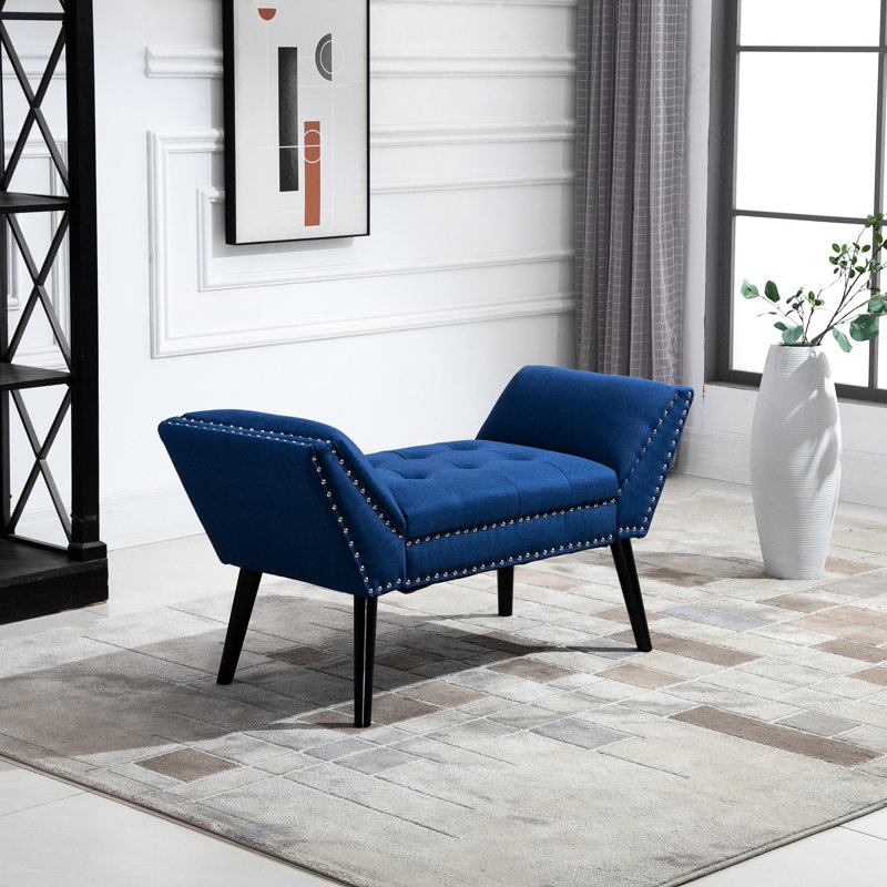 Banc bleu avec structure stable en bois d'hévéa moderne en bleu, s'adapte aux besoins des chambres et des salons