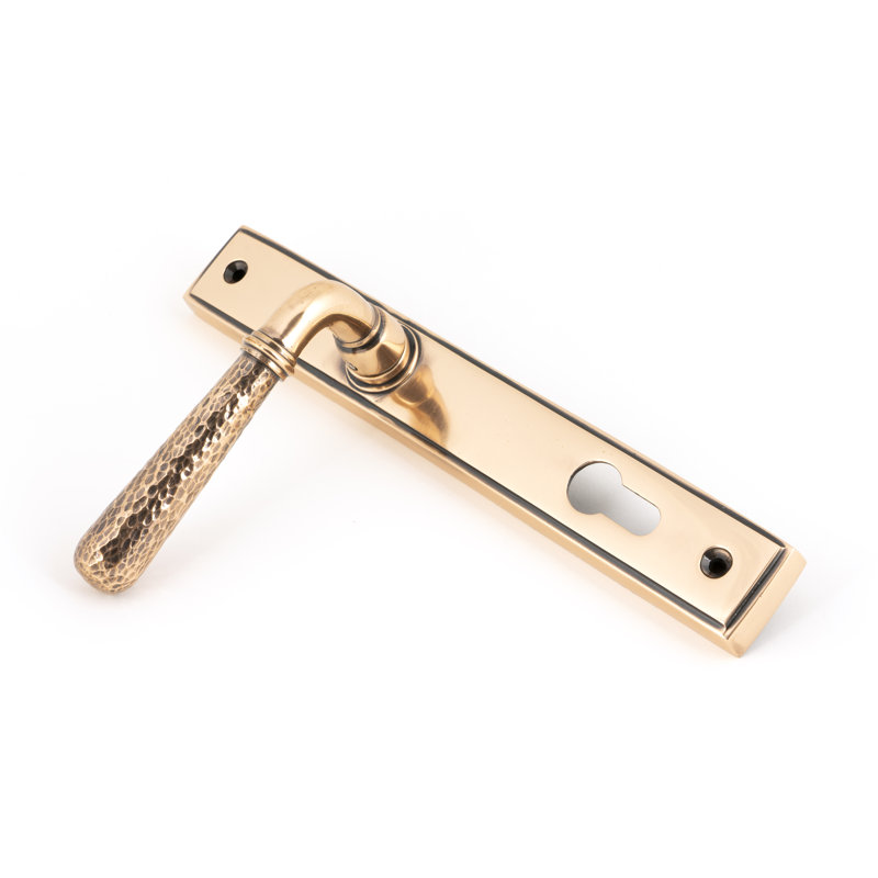 Hammered Newbury Lock Door Handle, Polished Bronze