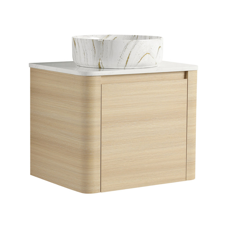 Meuble-lavabo mural 24 po avec lavabo d'art en céramique et porte à fermeture en douceur, emballage KD, contreplaqué, 24"