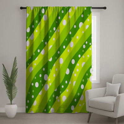 Rideaux vert à rayures et voilages à motif - 1 panneau