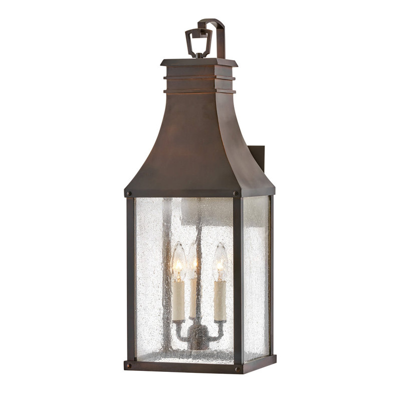 Beacon Hill Brown 3 - Bulb 26.25" H Seeded Glass Outdoor Wall Lantern