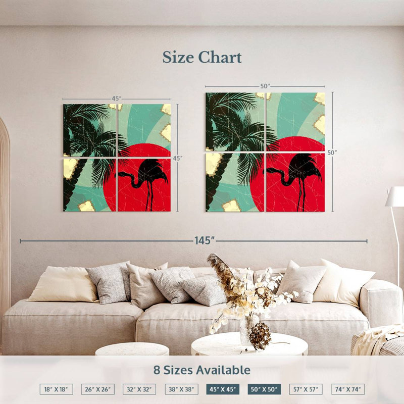 Brampt Retro Flamingo And Palm, 50" H x 50" W