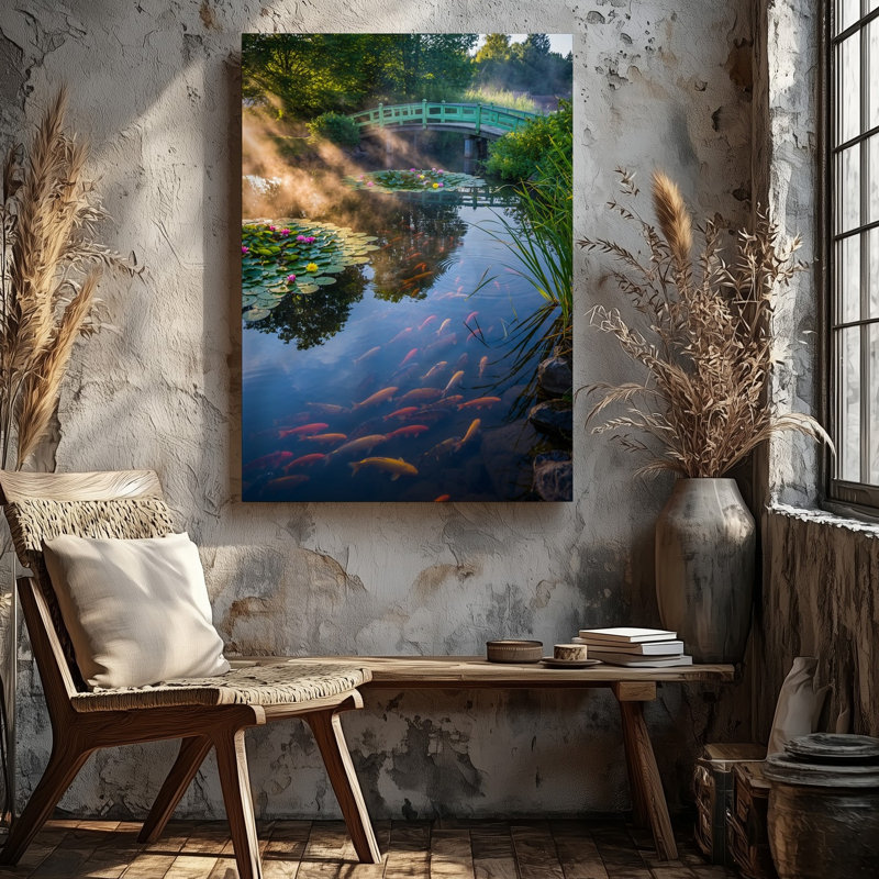 Toile, "Tranquil Pond Scene At Dawn", art mural orné de nénuphars dans des tons de rose jaune, H 12 po x l 9 po
