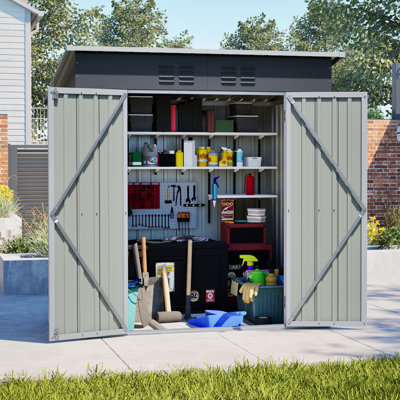 [4x6 FT] Outdoor Metal Storage Shed with Floor Frame, Double Lockable Doors & 2 Air Vents for Backyard, Garden & Patio