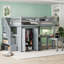 Lit plateforme mezzanine double en bois massif classique gris avec bureau de rangement intégré et garde-robe pour les chambres d'enfants et d'adolescents-2119036706